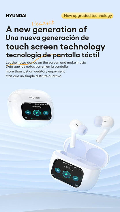 HYUNDAI Friend Pro Noise Reduction Headphones with Full Color Touch Charging Case, Robust Bass Stereo Audio Headset, IPX5 Waterproof & Anti-lost Search Function Earbuds