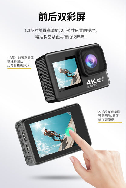 Cross-Border4k Waterproof Action Camera High Definition Anti-Shake Outdoor Camera Diving Camera Customization from Factory Source