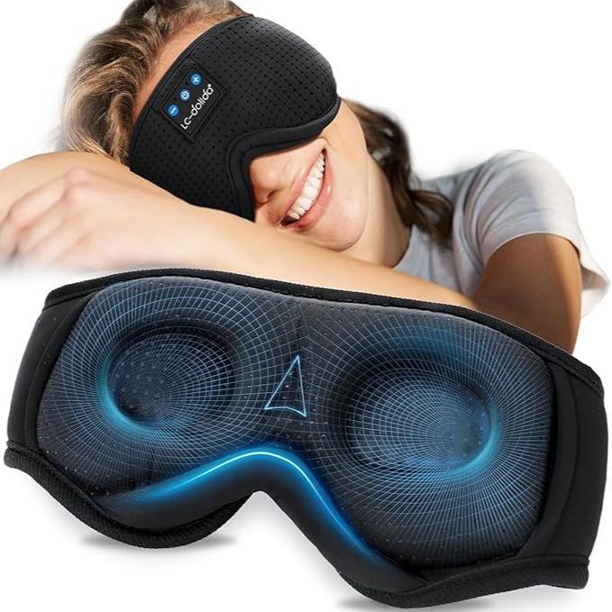 3D Bluetooth Sleep Mask with Headphones, Wireless Music Sleep Headband Eye Mask for Side Sleepers,Sleeping Comfortable Black-3D