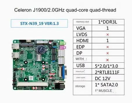 J1900 N2805 NANO Motherboard SBC IPC Mainboard industrial with Celeron Quad Core DC-12V Optional 2xGbE LAN  VGA 1-COM