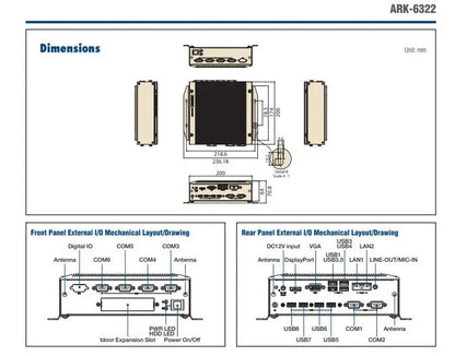 ARK-6322 Fanless Embedded Industrial Computer Mini Industrial PC Quad-core J1900 SoC with VGA 6COM 8USB 2LAN DC-12V