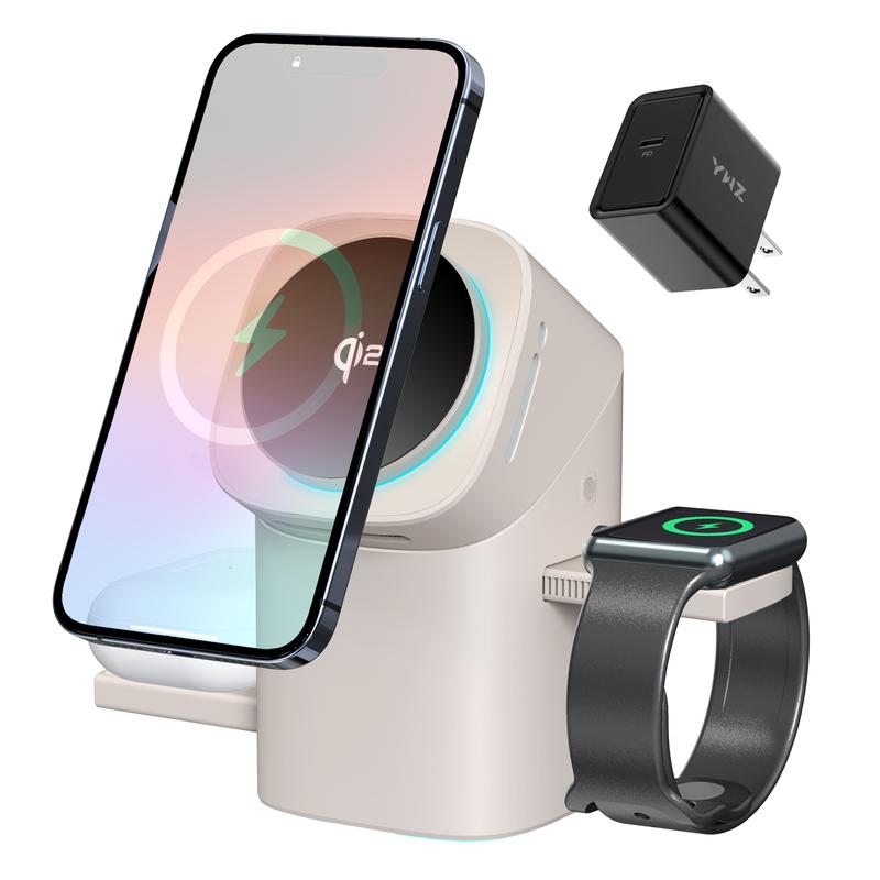 Three in one wireless charger, fast charging, Qi2 certified, suitable for iPhone, iWatch, AirPods headphone charging stations, touch pop-up charging, easy to carry wireless charger,Wireless Multi-Device Charging touch pop-up charging,Gifts,Mother's Day