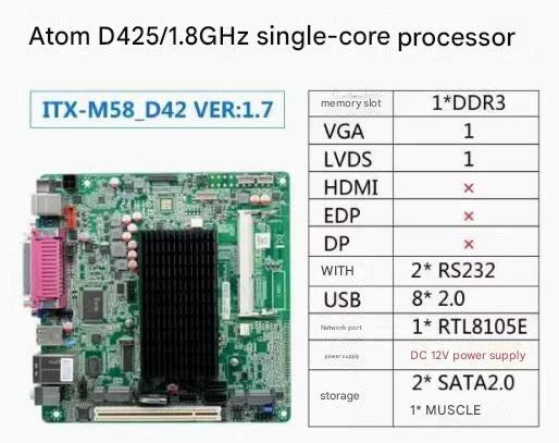 D425 Mini-ITX Motherboard New Original ATOM Intel CPU IPC SBC Embedded Mainboard with 2*COM 1*LAN LPT PS/2 For POS ATX power