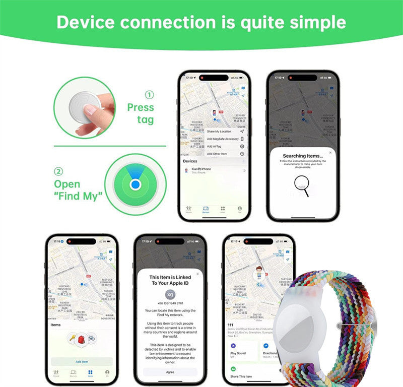 Cross-Border Find My Global Positioning Tracker Suitable for Children Woven Pattern Bracelet Strap(Only iOS）