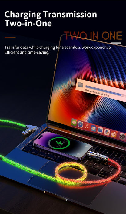 【Mother's Day Gift】Four-in-One 100W Colorful lights Data Cable,Supports fast charging and data transmission,Free switching four interfaces, Luminous Durable