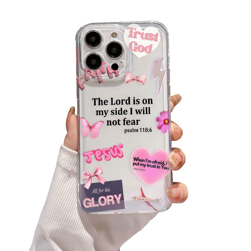 Faith Over Fear Psalm Christian Aesthetic TPU Pattern Phone Case for iPhone 15 16 14 Pro Max 13 12 11 XR XS Plus Non-Yellowing Clear Crystal Drop-proof Protection Slim Silicone Cover Cellphone Protective