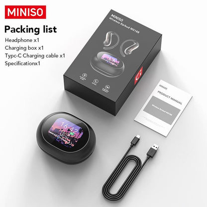 MINISO MS188 Wireless BT Headphones, 1 Count Open-back Over-ear Headphones with LCD Display Charging Case, Suitable for Daily Commuting