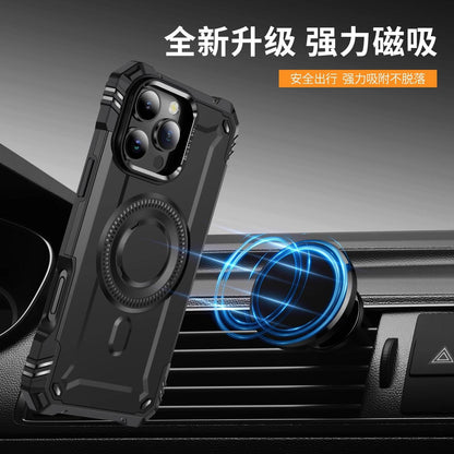 Cross-border Compatible iPhone 17 16 15 14 13 12 Plus Pro Max Air Four-corner Anti-drop Magnetic Phone Case Apple 17 Lens Frame Stand Protective Cover