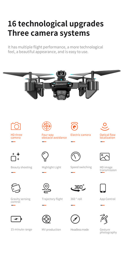 Cross-Border KY605S Drone Three-Camera Aerial Photography Four-Sided Obstacle Avoidance Remote Control Aircraft Optical Flow Positioning Quadcopter