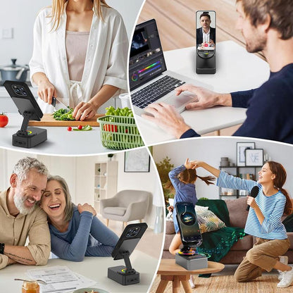 Wireless Audio Bluetooth Speaker 5in1 Phone Holder Emergency Rechargeable withColorful Ambient Light 300° Foldable for Tablet iPhone Android, Gifts for Men Women ，Black