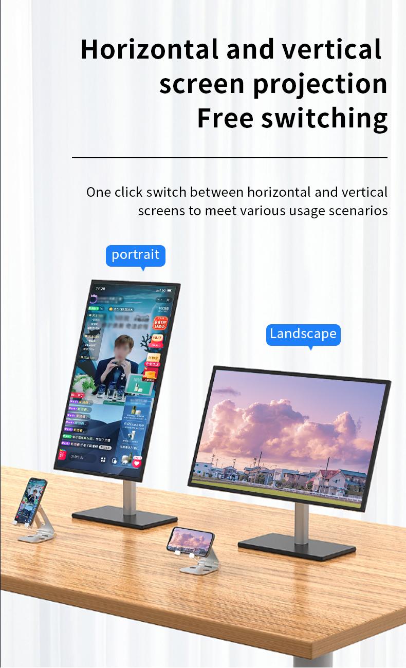 ZIHNIC Wireless Screen Projector HD TV Monitor Portable Mobile Phone Connection TV Monitor HD Wireless 5G 4K Horizontal and Vertical Screen Connector