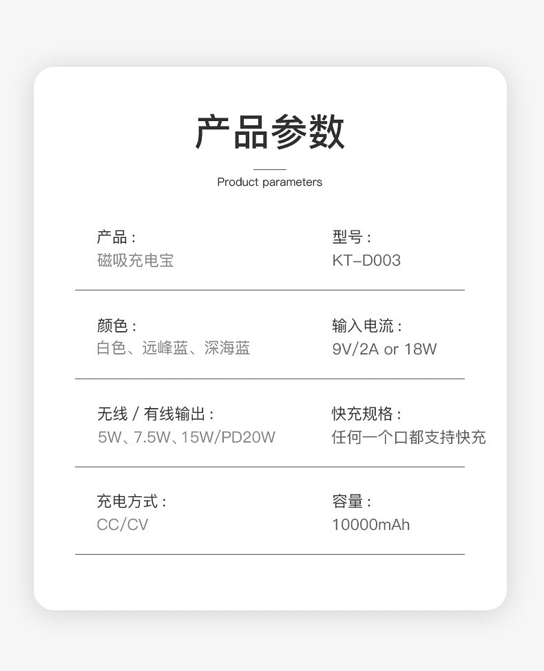 Magsafe Ultra-thin magnetic wireless power bank compact and portable20W Two-Way Fast Charge10000mAh Mobile Power Supply