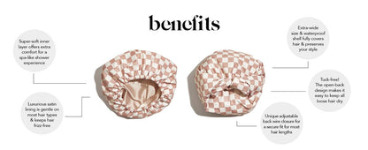 Kitsch Luxury Shower Caps for Women Reusable Waterproof - Flexi Satin Lined, Quick-dry, Adjustable, Hair Cap for Long & Short Hair - Terracotta