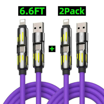[Buy 1 Get 1 Free] 6.6ft  4-in-1 Multi USB Charging Cable with USB A,Type C,Lightning-MAX240W Fast Charging & Data Sync for iPhone16/15,iPad Pro, Samsung & Laptops fast charger usb cable 4-in-1 fast Breathing Light  -max 1 usb-c data 4 1 charging cable