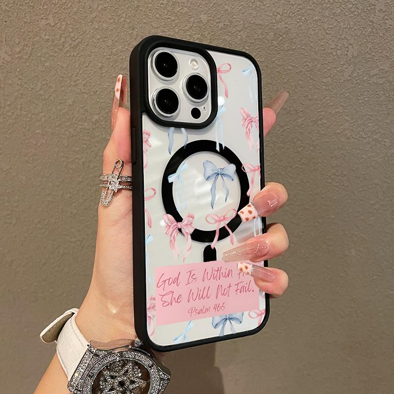 Premium Magnetic Case for iPhone11/12/13/14/15/16/promax Bow Bible label collage | MagSafe Ready, Anti-Fall, and Ultra-Thin Design | Perfect for Everyday Use springtok aesthetic pattern design protective phone case magsafe magnetic luxury case