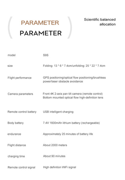 Cross-Border S9S Drone Brushless GPS Satellite Positioning4K High-definition Aerial Photography Two-axis Electric Servo Quadcopter