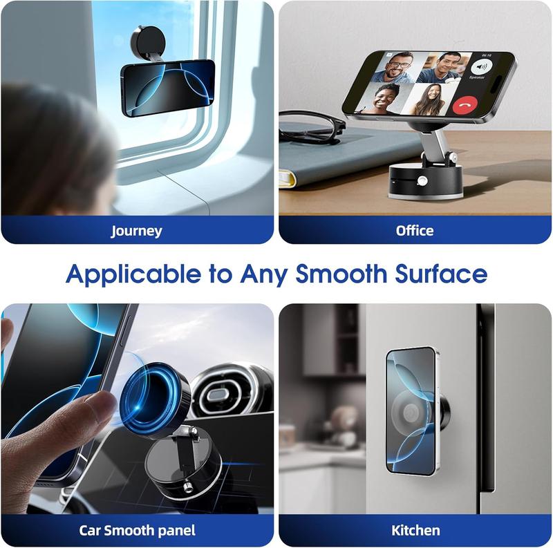 Vacuum Magnetic Phone Holder Stand – Foldable & Retractable Mount with Strong Magnetic Suction, Portable Phone Stand for Car, Mirror, Gym & Multi-Scene Use | Bubble-Free, Spotless Screen Design