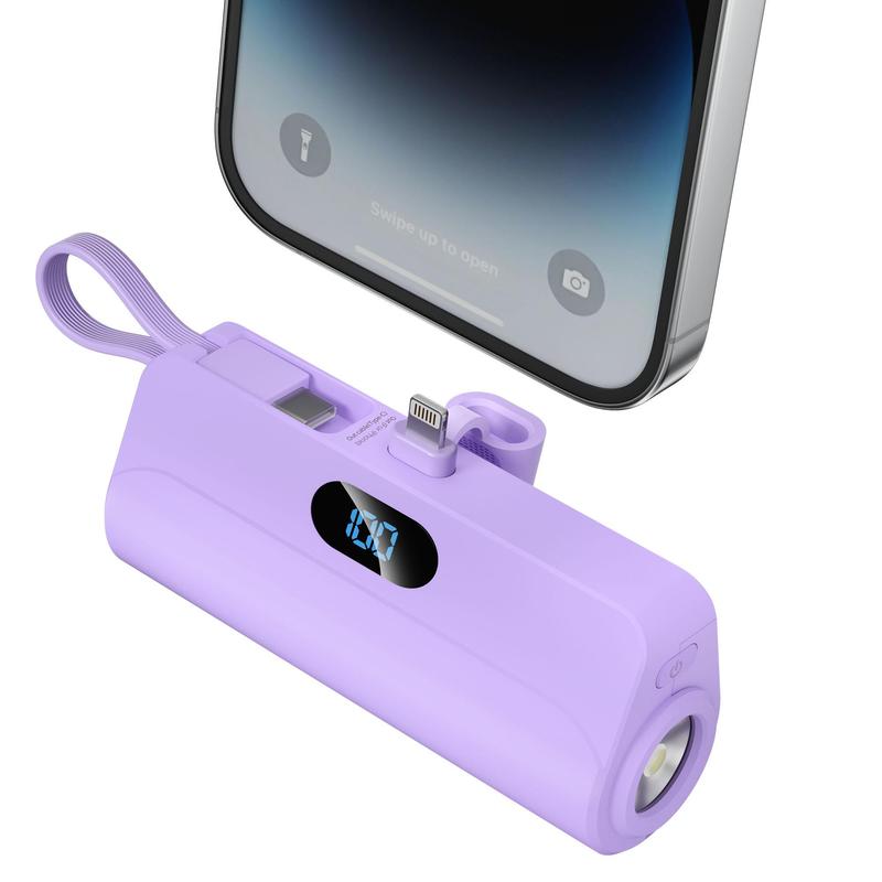 5000mAh Portable Mini Power Bank with Built-in Cables, Mobile Power Bank Charger with LED Digital Display & Flashlight, Suitable for iPhone 15/14/13, Galaxy S21 & More, Phone Accessories, Electronics Accessories