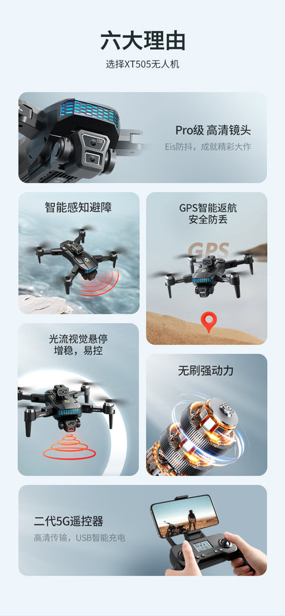 Cross-Border XT505Uav GPS Positioning Brushless Motor HD Dual Camera Aerial Photography Obstacle Avoidance Remote Control Aircraft Drone