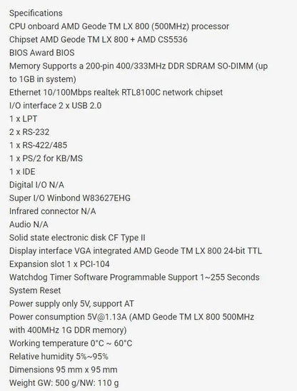 PM-LX-800-R11 100%OK PCI104 Mainboard original Fanless IPC CPU Board PC/104 Embedded Industrial Motherboard