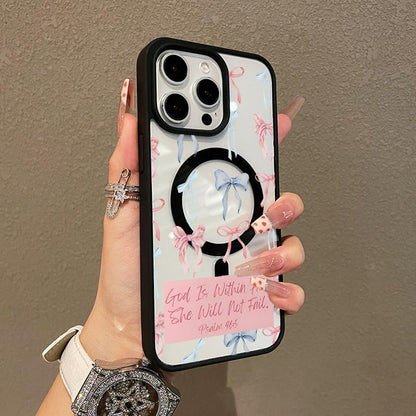 Premium Magnetic Case for iPhone11/12/13/14/15/16/promax Bow Bible label collage | MagSafe Ready, Anti-Fall, and Ultra-Thin Design | Perfect for Everyday Use springtok aesthetic pattern design protective phone case magsafe magnetic luxury case