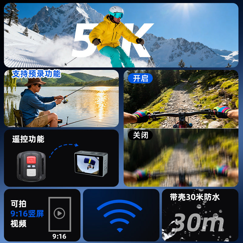 Cross-Border5k Sports Camera Anti-Shake Waterproof HD Wireless Shooting Outdoor Sports Recorder Cycling Camera