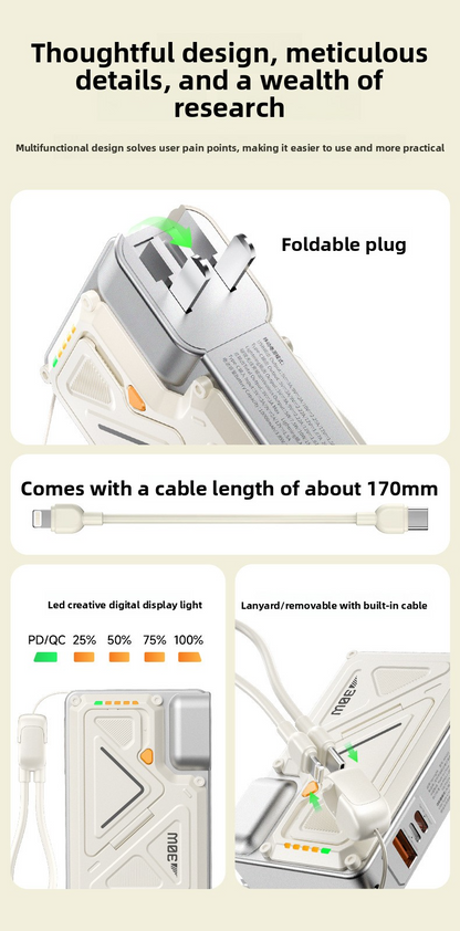 Power Bank AC Power Bank 35W Fast Charging with Built-in Cable Portable Power Supply Magnetic Wireless Charging Stand Multi-Function
