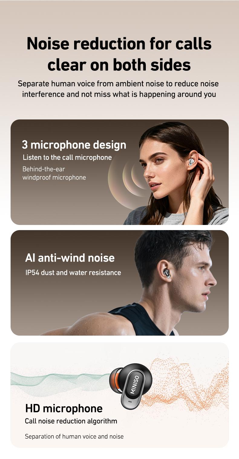 MINISO MS105 Wireless Earbuds Bluetooth 6.0 Earphones, In Ear Earbuds,Waterproof Wireless Earphones, Suitable for Office, Sports, Study and Audio Calls, Built in Microphone, Gaming Bluetooth Headphones