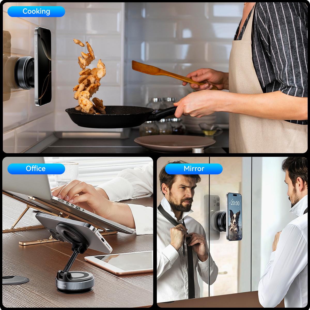 Upgraded Magnetic Phone Holder,Unpowered Version 360° Rotatable Adjustable and Foldable Magnetic & Vacuum Adsorption Car Holder, No Noise for iPhone & Android