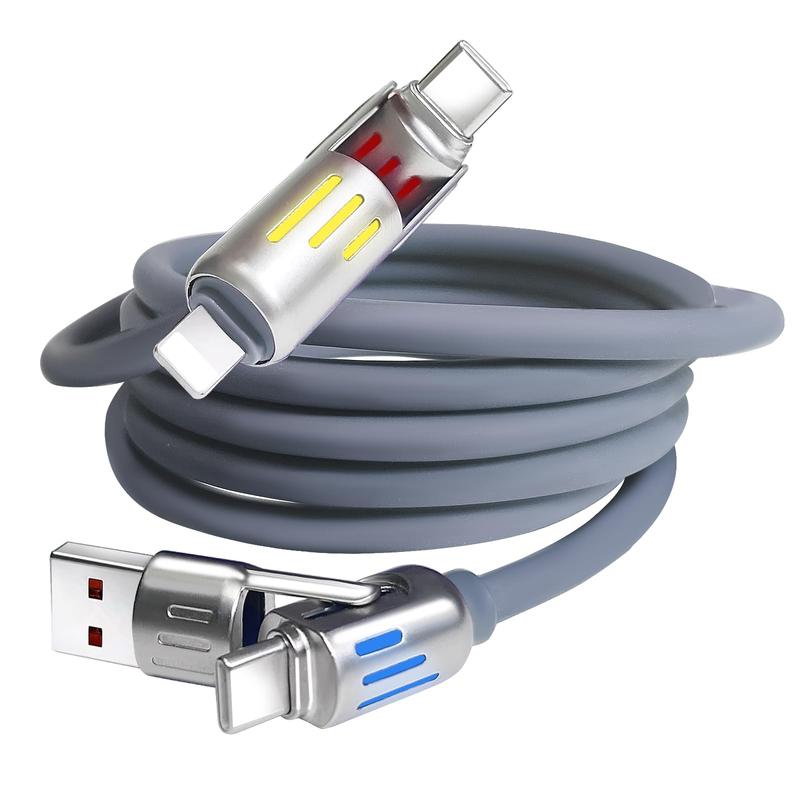 [Buy 1 Get 1 Free] 6.6ft  4-in-1 Multi USB Charging Cable with USB A,Type C,Lightning-MAX240W Fast Charging & Data Sync for iPhone16/15,iPad Pro, Samsung & Laptops fast charger usb cable 4-in-1 fast Breathing Light  -max 1 usb-c data 4 1 charging cable