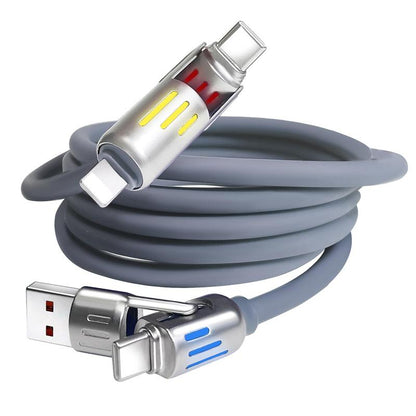 [Buy 1 Get 1 Free] 6.6ft  4-in-1 Multi USB Charging Cable with USB A,Type C,Lightning-MAX240W Fast Charging & Data Sync for iPhone16/15,iPad Pro, Samsung & Laptops fast charger usb cable 4-in-1 fast Breathing Light  -max 1 usb-c data 4 1 charging cable