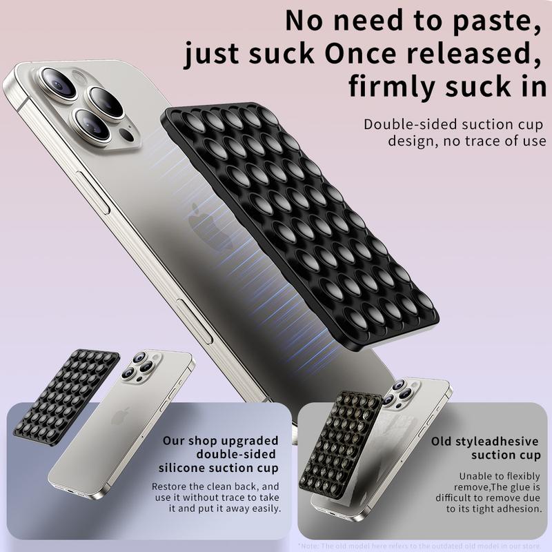 Suction Cup Phone Case Mount Double-Sided,Silicon Sticky Phone Stand for iPhone and Android, Hands-Free Strong Grip Holder for Selfies and Videos - Black