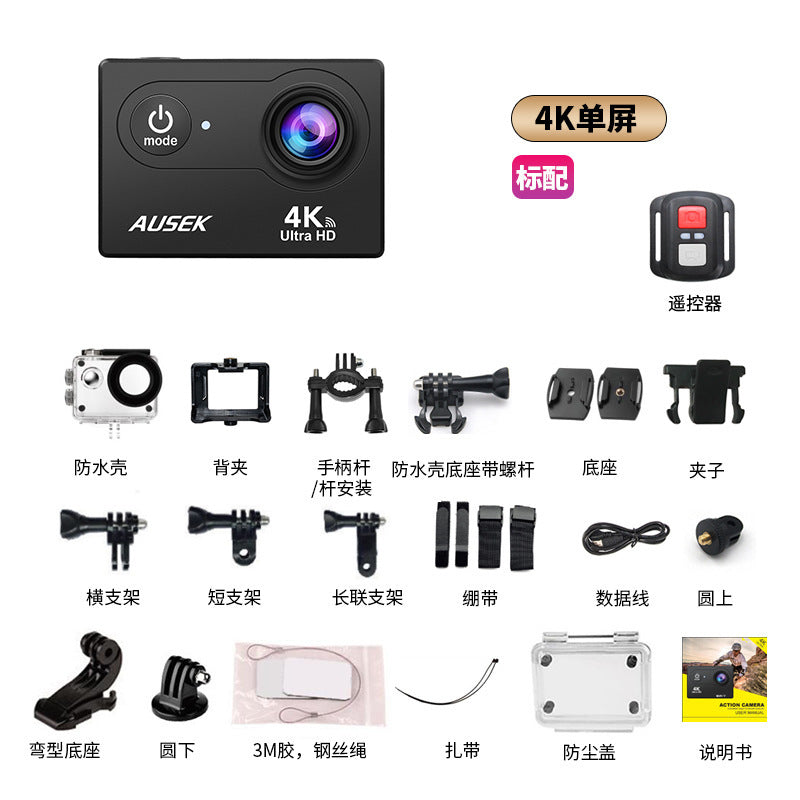 Cross-border new arrival4k Waterproof action camera with custom dual screen wifi Outdoor shooting cycling diving camera factory