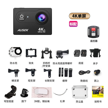 Cross-border new arrival4k Waterproof action camera with custom dual screen wifi Outdoor shooting cycling diving camera factory