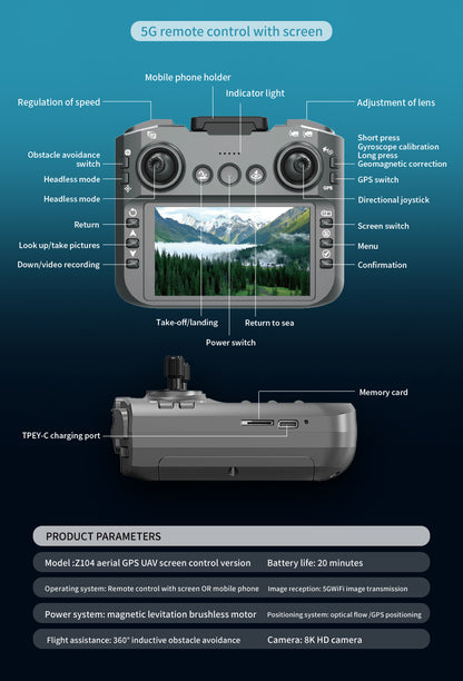 Cross-Border Z104Drone remote control with screen brushless motor HD aerial photography GPS Intelligent Positioning Remote Control Drone