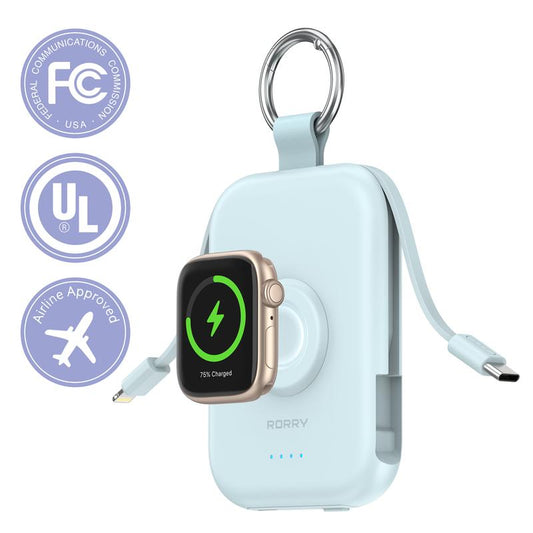 RORRY 5000mAh Portable Charger Built-in Cables Keychain Power Bank for Apple Watch Series  iPhone 17-12 USB Type-C Portable Travel Charger Powerbank Perfect Gift
