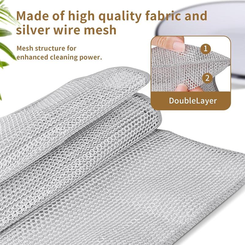 【Freeship】12-Pack Dishwashing Rags, Multipurpose Non-Scratch Wire Dishcloths for Wet and Dry Use,Reusable Wire Cleaning Cloths for Kitchen, Sinks.and Pans Silver Removable, Washable & More
