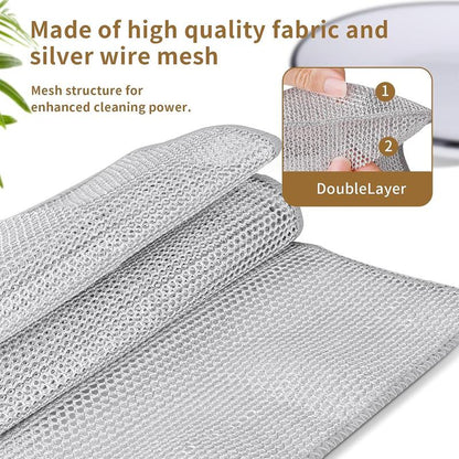 【Freeship】12-Pack Dishwashing Rags, Multipurpose Non-Scratch Wire Dishcloths for Wet and Dry Use,Reusable Wire Cleaning Cloths for Kitchen, Sinks.and Pans Silver Removable, Washable & More