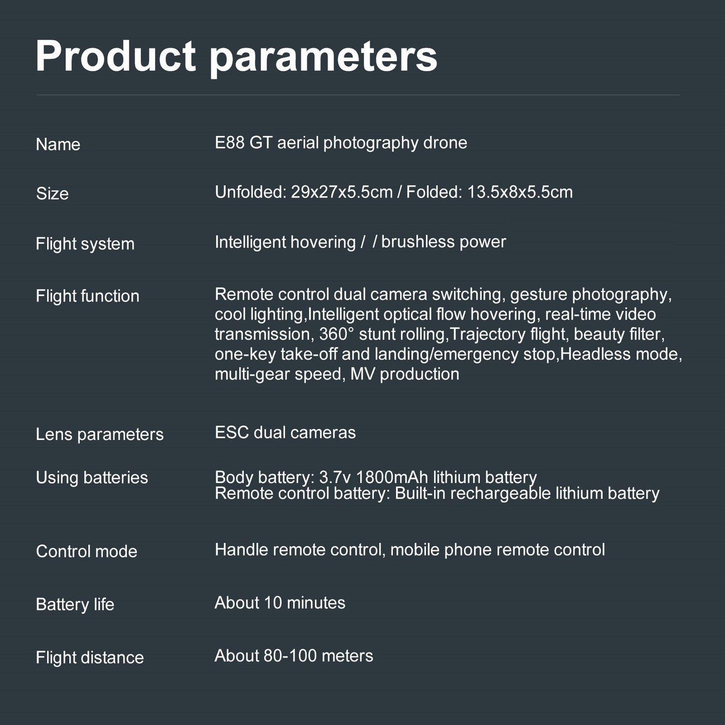 Cross-Border E88 GT Drone with Large Screen ESC Dual Camera HD Aerial Photography Optical Flow Long Battery Life Remote Control Aircraft Toy