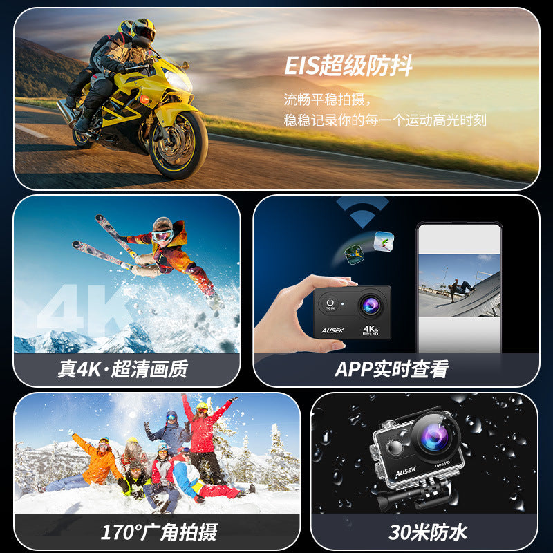Cross-border new arrival4k Waterproof action camera with anti-shake dual screen HD wifi Outdoor shooting cycling diving camera