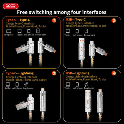 【Mother's Day Gift】Four-in-One 100W Colorful lights Data Cable,Supports fast charging and data transmission,Free switching four interfaces, Luminous Durable