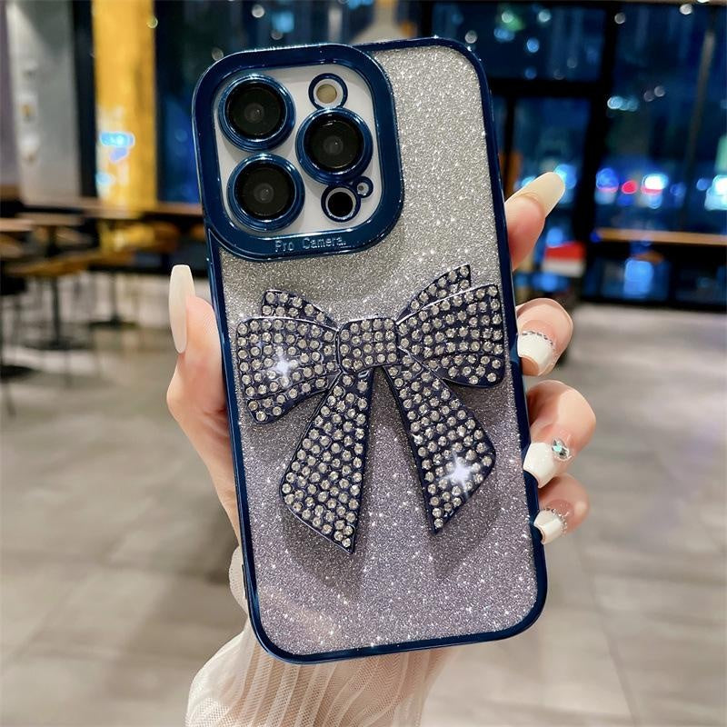 Luxurious Transparent Glitter Diamond Bowknot Case for iPhone 15 14 13 12 11 Pro Max, Apple 14 Pro Shockproof 13