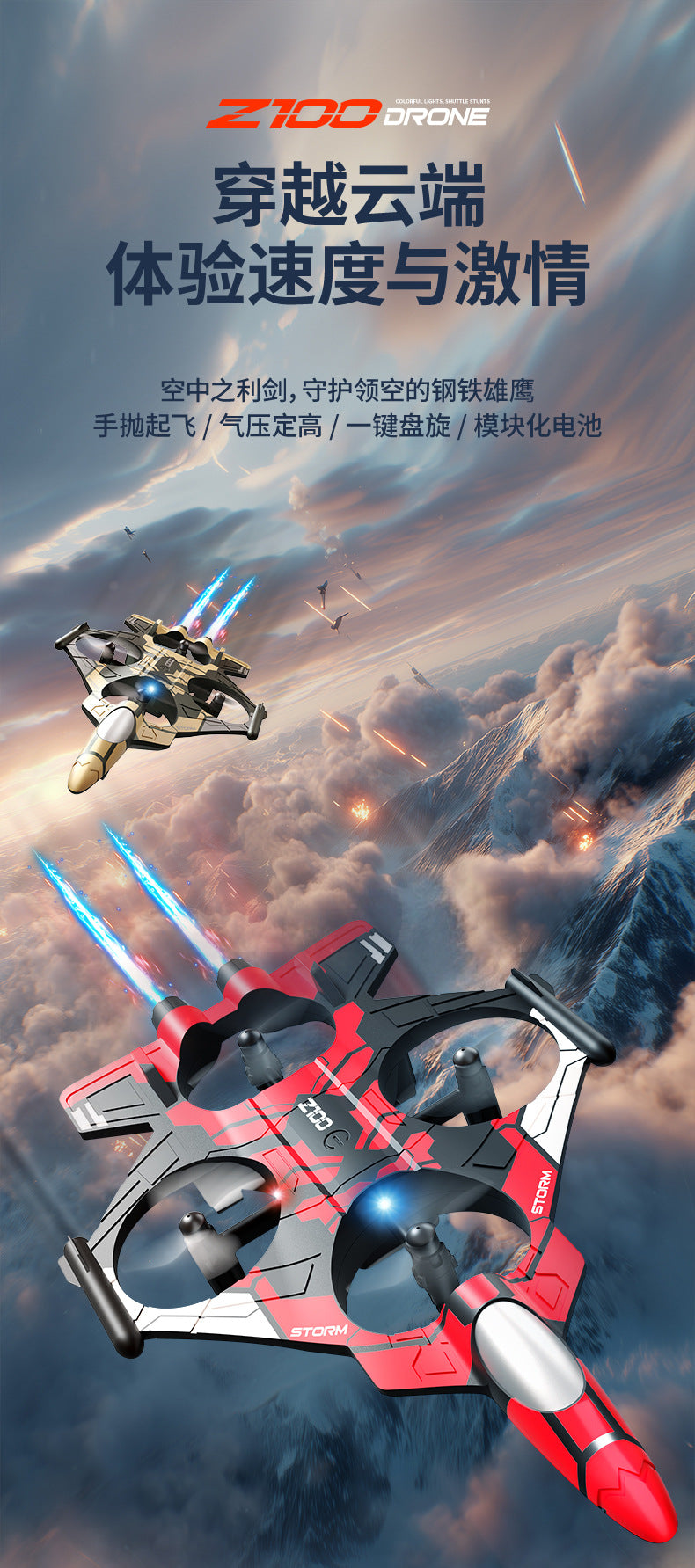 Cross-Border Z100Fighter Four-Channel Suspension Four-Axis Drone Altitude Hold Roll Stunt Gyro Light Aircraft Low Price