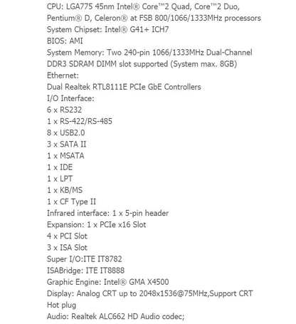 G41 Chipset New IPC Board DDR3 ISA Slot Mainboard LGA775 4-PCI VGA LPT 2-LAN 3-ISA 6-COM CF 4-SATA Industrial Motherboard